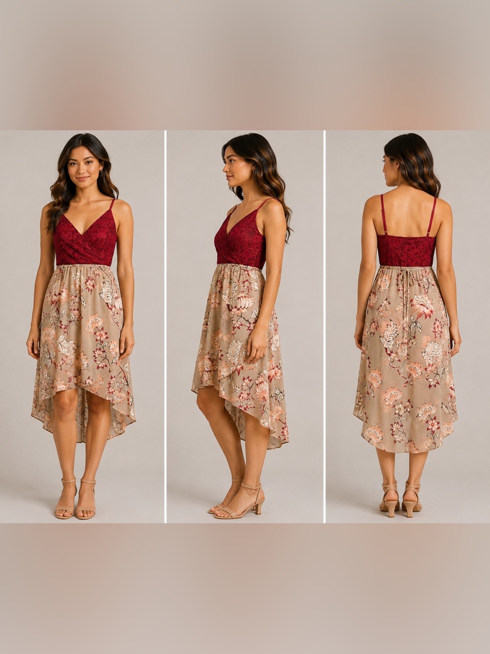 NWT Kismet Floral High Low Dress Small Lace Bodice Midi Dress